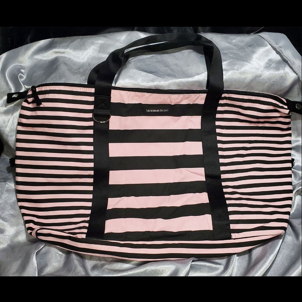 NEW VICTORIA'S SECRET black pink striped tote